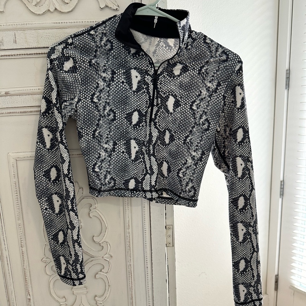 Adam Selman snakeskin long sleeve crop top
